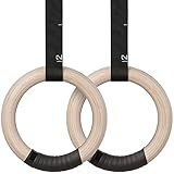 Momboo 32mm Holz Gym Ringe Turnringe Sport Gymnastikringe mit Verstellbaren Buckle Straps und Markierungen, Ringe Turnen für Gym/Home Fitness