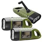 REKALRO LED Handkurbel Wiederaufladbare Taschenlampe 3pcs, Solar Wiederaufladbare Taschenlampe mit Wandern Schnalle, Dynamo Taschenlampe, Taschenlampen Kurbel für Outdoor/Camping/Notfall (Grün)