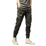 HHSclothing Herren lose Baumwolle Plus Size Tasche Schnürhose mit elastischer Taille Hose insgesamt Wanderhose Herren Stretch (Green, XXL)