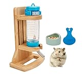 Hamster Trinkflasche mit Ständer, Einstellbar Holz Meerschweinchen Wasserspender Ständer Hamster Nippeltränke mit Basis inkl. Tränke aus Holz Nager Wasserflaschen Keramiknapf und Plastiklöffel (125ml)