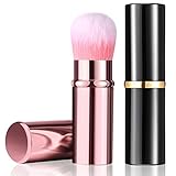 2 Stück Einziehbar Kabuki Makeup Pinsel Erröten Puder Pinsel Kleine Reise Makeup Pinsel mit Abdeckung Makeup Werkzeug für Lose Puder Creme oder Flüssige Kosmetik (Schwarz, Rosa)