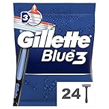 Gillette Blue3 Einwegrasierer für Männer x24, 3-Klingen-Rasierer, um 40° beweglicher Schwenkkopf, Feuchtigkeitsstreifen 