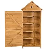 COSTWAY Gartenschrank Holz, Gerätehaus wetterfest, Geräteschuppen Werkzeugschrank Garten, Holzschuppen mit Satteldach, Gartenschuppen Geräteschrank 177x80x45cm