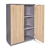 Mehrzweckschrank Allzweckschrank Kommode B 80,2cm x H 109,5 cm x T 35 cm Büromöbel Ordnerschrank Schrank Büroschrank Vorratsschrank Grau/Sonoma-Eiche Für Akten Büro Möbel