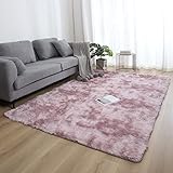 Luxus Hochflor Teppich Quadratisch Plüsch Teppich Knüpfen Gefärbt Teppich Langflor rutschfest für Kinderzimmer Schlafzimmer Lila Grau, 160 x 200 cm