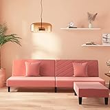 Gecheer 2-Sitzer Schlafsofa mit 2 Kissen und Fußhocker Tagesbett Schlafcouch Sofabett Bettcouch Klappsofa Gästebett Sofa Couch Bettsofa Couchgarnitur Sofagarnitur Bett Polstersofa, Rosa Samt