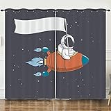 TBKOLY Gardinen für das Kinderzimmer des Jungen Cartoon Rakete Astronaut Weltraum 140x160CM 2 Stück blickdichte Gardinen für das Kinderzimmer, Kindergardinen mit Ösen Undurchsichtiger Verdunkelungsvo