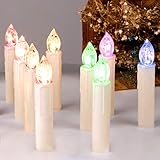 CCLIFE LED Weihnachtskerzen Kabellos RGB Kerzen Bunt Weihnachtsbaumkerzen Christbaumkerzen mit Fernbedienung Timer Kerzenlichter, Farbe:Beige, Größe:20er