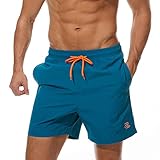 JustSun Badehose Herren Badeshorts Herren Kurz Schnelltrocknend Männer Schwimmhose Boardshorts Herren Beachshorts Swim Shorts Pfauenblau S