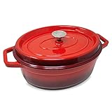 ToCi Bräter mit Deckel backofengeeignet | Gusseisen Topf eimailliert 33cm | Schmortopf 5.5 Liter Fassungsvermögen | Bräter Induktion geeignet | Kasserolle für Brot backen | Bratentopf in Farbe: rot