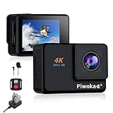 Piwoka 4K 30fps Action Cam mit WiFi und Fernbedienung, 30 Mp und 170° Weitwinkel Sports Kamera, 30M Unterwasserkamera ausgestattet mit 2×1350 mAh batterien und Montagezubehör