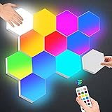 Sechseck Wandleuchte mit Fernbedienung, LED Panel Wandleuchte Gaming LED Platten Touch-Steuerung RGB Wandleuchte, DIY Geometrische Quantum LED Magic Panel für Wohnzimmer Festliches Geschenk, 6 Stück