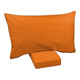 Bettwäsche-Set aus reiner Baumwolle, einfarbig, bügelfrei, für französisches Bett, Orange