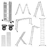 XMTECH 470cm Leiter Mehrzweckleiter Klappleiter Gelenkleiter mit Plattform Aluleiter Multifunktionsleiter Kombileiter 6 in 1 Anlegeleiter Stehleiter aus Aluminium - 4x4 Stufen, Silber