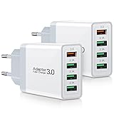 2 Stück USB Ladegerät, 33W Quick Charge 3.0 schnellladegerät, 4-Port Multi USB Netzteil, kompatibel mit Samsung Galaxy S22, S21, Note 10 9, S10, iPhone 12 11 Pro Max XR 8 (White)