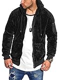 behype. Herren Teddy-Fell Sweat-Jacke Sweatshirt weicher Hoodie mit Kapuze 40-MSPHU Schwarz L