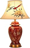 Tischlampe Schreibtischlampe Keramik-Tischlampe mit Stoffstickerei Lampenschirm Chinoiserie-Lampe Chinesische traditionelle Schlafzimmer-Nachttischlampe Große orientalische Keramik-Nachttisch-Dek