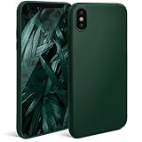 Moozy Minimalist Series Silikon Hülle für iPhone X und iPhone XS, Dunkelgrün - Mattes Finish, Dünne, Weiche TPU-Handyhülle Schutzhülle