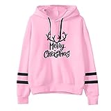 RYTEJFES Damen Weihnachtspulli Baumwolle Hoodie Lange Ärmel Kapuzenpulli Christmas Zwergen Gedruckt Herbstpullover Mode Elegante Sweatjacke Casual Pullover Xmas Pulli