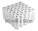 50x Bonrolle 80mm x 50Meter BPA-frei, Thermorollen, für Thermo-Drucker (qualitatives Thermopapier für Registrierkassen Ø Rolle: 60 mm, Ø Hülse 12 mm)