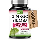 Ginkgo Biloba 6000mg, 365 Mini-Tabletten - Preis-Leistungs-Sieger + Premium B-Vitamin Komplex, enthält 28,8 mg Flavonglykoside & 7,2 mg Ginkgolid - Ohne Zusätze, Laborgeprüft, made in Austria