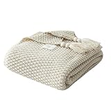 UnvfRg Nordic Handgemachte Strickdecke, modischer Überwurf, für Sofa, Bett und als Zudecke, Polyester baumwolle, beige, 130x170cm