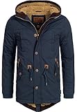 Indicode Herren Barge Winterjacke m. Kapuze & Teddyfutter | Winterparka Herrenjacke Parka Navy M