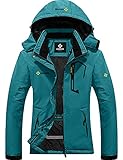 GEMYSE Damen Wasserdichte Berg-Skijacke Winddichte Fleece Outdoor-Winterjacke mit Kapuze (Acid Blau 01,S)