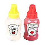 2 Stück Tomaten Ketchup Flasche 25 ml Mini Ketchup Flasche Squeezy Saucenflaschen Tragbarer Saucenbehälter Salatdressingbehälter Speisekammerbehälter für Ketchup, BBQ, Dressing