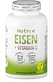 Eisentabletten 50mg hochdosiert + vegan mit natürlichem Vitamin C aus Acerola - 90 Eisen-Bisglycinat Tabletten für Vegetarier, Schwangere, Stillende, Veganer, Kinder & Müdigkeit