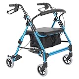 GUDLAK Faltbarer Rollator mit Sitz All Terrain, Rollator für ältere/behinderte Menschen mit Fußstütze und Rückenlehne und Bremsen, Outdoor-Gehhilfe/Schritthilfe, Blau