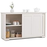 COSTWAY Sideboard mit höhenverstellbarer Ablage, Anrichte mit Schiebetüren, Küchenschrank, Highboard, Beistellschrank, Mehrzweckschrank ideal für Flur, Küche, Esszimmer und Wohnzimmer (Cremeweiß)