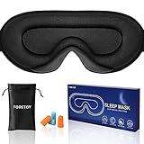 FORETOY Schlafmaske für Frauen Herren, 3D Konturierte Seide Augenmaske, 100% lichtblockierende Schlafbrille Augenbinde, Weich und Bequem, Schwarz Schlafmaske für Nickerchen, Reisen, Schichtarbeit