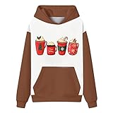 Sweatshirt Damen Hooded Sweater Lässige Bequemer Muster Lang Christmas Dick Sweater Damen Weite Ärmel Arbeits Gemütlich Mit Taschen Kaffee