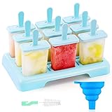 ANSMIO Eisformen 9 Eisförmchen wiederverwendbar Eis am Stiel Formen Eiscreme Formen DIY Ideen Eis am Stiel BPA Frei - kommt mit einer Reinigungsbürste und Silikon Falttrichter(Blau)