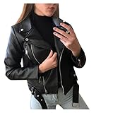 Lederjacke Damen mit Gürtel Vintage Jacke Kurze Kunstlederjacke Übergangsjacke Mit Reißverschluss Bikerjacke Mit Reverskragen Leder Damenjacke Motorrad Jacke Warm Outdoorjacke