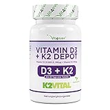 Vitamin D3 20.000 I.E + Vitamin K2 200 mcg Menaquinon MK7 Depot - 180 Tabletten - 99,7+% All-Trans - Laborgeprüft - Vegetarisch - Hochdosiert - Premium Qualität