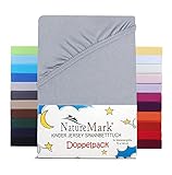 NatureMark 2er Set Kinder Spannbettlaken Jersey, Spannbetttuch 100% Baumwolle, für Babybett und Kinderbett | 70x140 cm - Silber grau