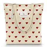 Emma Jonasson Jutebeutel mit Reißverschluss - Stilvoller Shopper Damen mit Innentasche - Einkaufstasche mit langem Henkel - perfekte Tasche als Tote bag, Schultertasche, Stofftasche groß mit Herzen