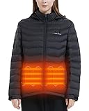 HEWINZE Beheizbare Jacke Damen mit kapuze,Warme Pufferjacke Damen mit akku 5V 10000mAh,Winterjacke für Outdoor Wandern Jagd Motorrad Camping