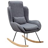 FineBuy Schaukelstuhl Capri Anthrazit Design Relaxsessel 75 x 110 x 88,5 cm | Sessel Stoff/Holz | Schwingsessel mit Gestell | Polster Relaxstuhl Schaukelsessel | Moderner Schwingstuhl | Hochlehner