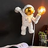 ACMHNC Kinder Wandlampe Mit Stecker Und Schalter, Modern Wandleuchte Kinderzimmer Mit 1,5M Kabel, Dekorative Astronaut Wandbeleuchtung Innen Für Jungen Mädchen, E27 Nachtlicht, Weiß