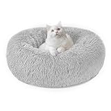 Katzenbett Hundebett Flauschig Rund aus Plüsch - 50cm Donut Kuscheliges Katzenkissen, Katzenkorb Waschbar S/M/L/XL/XXL für Kleine, Mittelgroße und Große Katzen, Hunde und Andere Haustiere (Hellgrau)