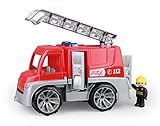 Lena 04457 TRUXX Feuerwehr Einsatzfahrzeug mit Spielfigur als Feuerwehrmann, Feuerwehrauto mit Rettungsleiter, Feuerwehrtransporter mit Türen zum Öffnen, Spielfahrzeug für Kinder ab 24m+, rot, Silber