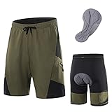 Agolu MTB Hose Herren Kurz Fahrradhose mit 5D Gel gepolstert Radunterhose Sommer Mountainbike Hose Baggy Radhose Herren mit Sitzpolster Fahrrad Shorts(Size:L,Color:Grün)