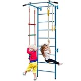 COSTWAY Kinder Kletterwand Sprossenwand Metall, Turnwand Gymnastikgerät Klettergerüst 107x83x223cm, Heimsportgerät für Kinder und Erwachsener bis 100kg (Blau)