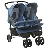 Susany Geschwisterwagen Zwillingswagen Kinderwagen Doppelkinderwagen Zwillingsbuggy Baby Kleinkinder Zusammenklappbar Marineblau Stahl