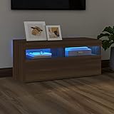 Tidyard TV Schrank mit LED-Leuchten Lowboard Fernsehschrank Fernsehtisch Sideboard HiFi-Schrank TV Möbel Braun Eichen-Optik 90x35x40 cm