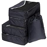 SWISSONA 5 Packwürfel im Set in 3 unterschiedlichen Größen, robust & langlebig, schwarz, Packing Cubes, Kofferorganizer Packtaschen Set, Verpackungswürfel, Kleidertasche