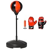 HOMCOM Boxset Boxstand für Kinder Punchingball Set höhenverstellbar 90-120 cm Standboxsack mit Boxhandschuhe Pumpe für Kinder 3-6 Jahre Metall Kunstleder Schwarz+Rot